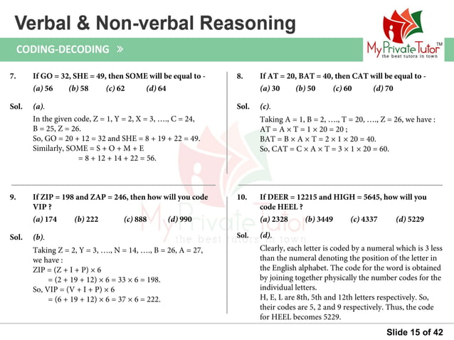 Questions on Verbal & Non Verbal Reasoning (Coding decoding)