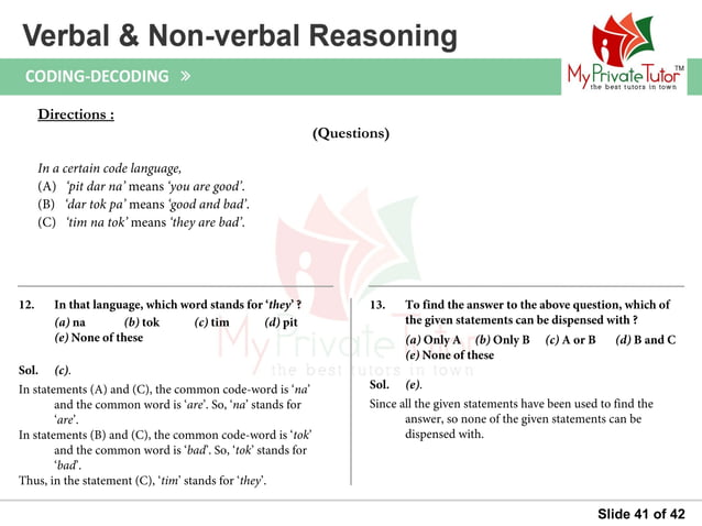 Questions on Verbal & Non Verbal Reasoning (Coding decoding)