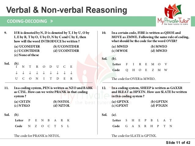 Questions on Verbal & Non Verbal Reasoning (Coding decoding)
