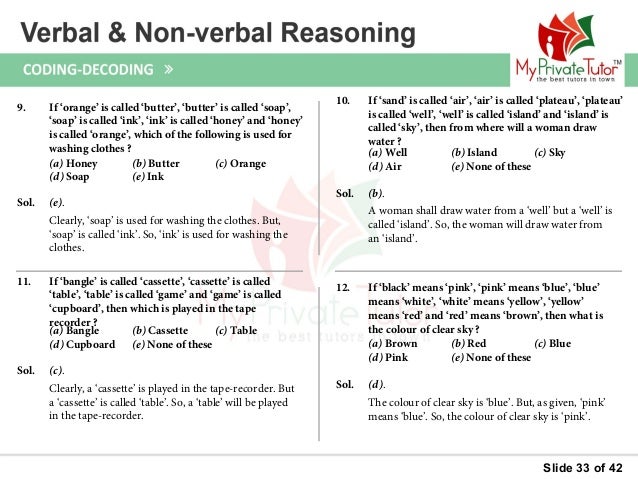 Questions On Verbal Non Verbal Reasoning Coding Decoding 