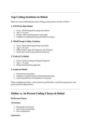 Coding Classes for Kids Dubai | The Complete Guide for Parents | PDF