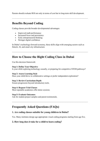 Coding Classes for Kids Dubai | The Complete Guide for Parents | PDF