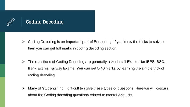 Coding Decoding Reasoning Tricks for Competitive Exams | PPTX