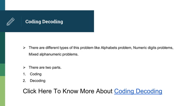 Coding Decoding Reasoning Tricks for Competitive Exams | PPTX