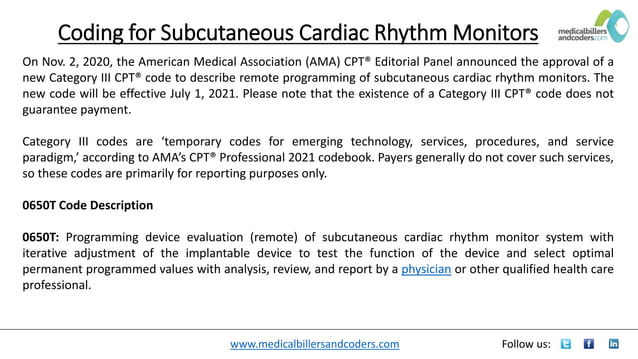 Coding for Subcutaneous Cardiac Rhythm Monitors | PPT