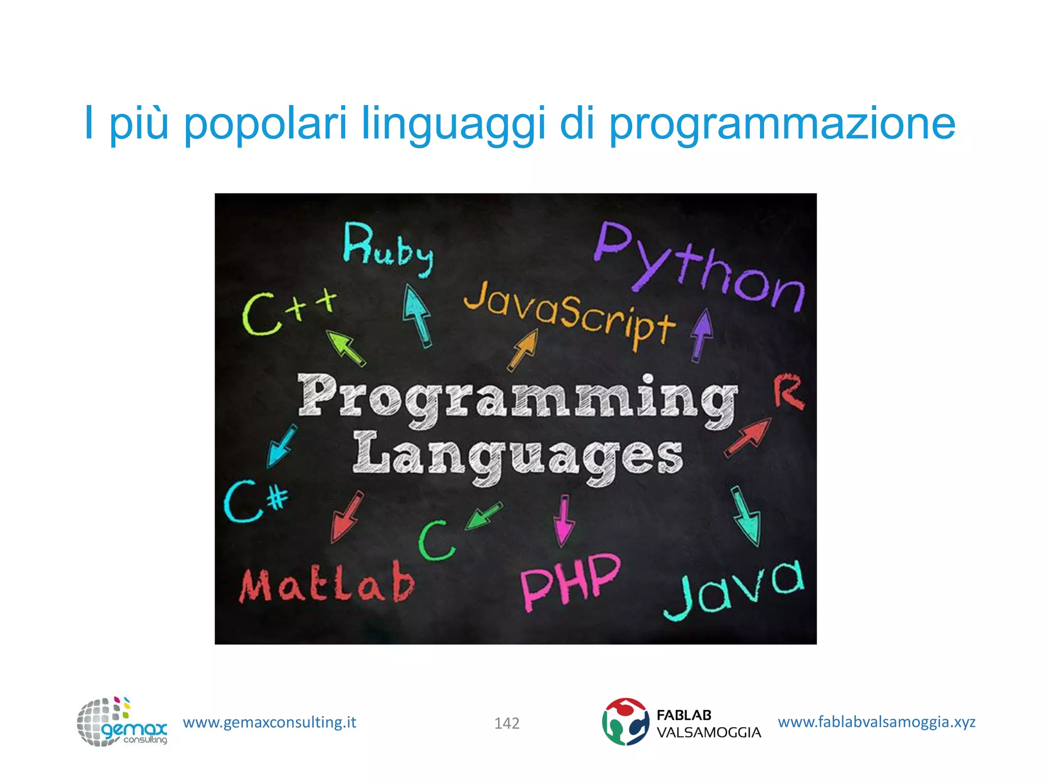 www.gemaxconsulting.it www.fablabvalsamoggia.xyz
I più popolari linguaggi di programmazione
142
 