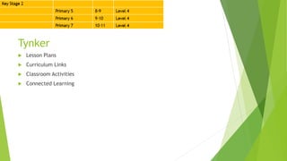 Tynker
 Lesson Plans
 Curriculum Links
 Classroom Activities
 Connected Learning
 