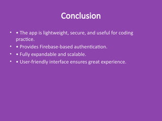 Interactive Coding Quiz App with Firebase Authentication for Android | PPTX