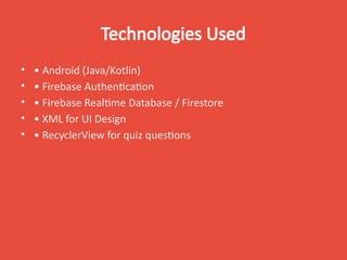 Interactive Coding Quiz App with Firebase Authentication for Android | PPTX