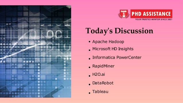 Today's Discussion Apache Hadoop Microsoft HD Insights Informatica PowerCenter RapidMiner H2O.ai DataRobot Tableau 