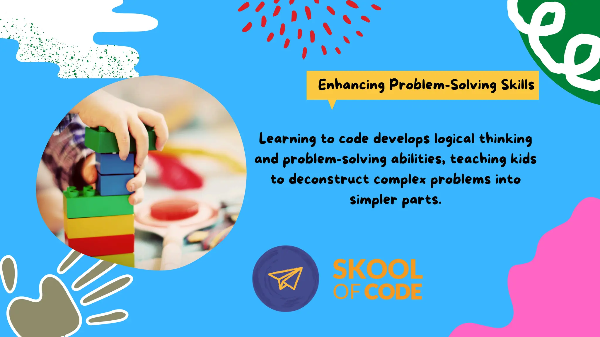Enhancing Problem-Solving Skills
Learning to code develops logical thinking
and problem-solving abilities, teaching kids
to deconstruct complex problems into
simpler parts.