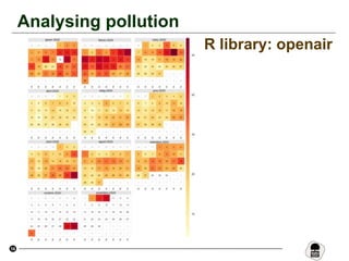 14
Analysing pollution
Using R library: openair
 