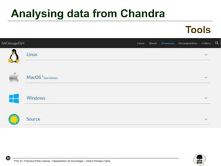 53
Prof. Dr. Francisco Pérez García – Departament de Tecnologia – Institut Pompeu Fabra
Analysing data from Chandra
Tools
 