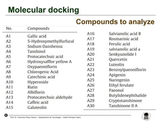 61
Prof. Dr. Francisco Pérez García – Departament de Tecnologia – Institut Pompeu Fabra
Molecular docking
Compounds to analyze
 