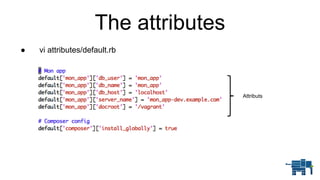 ● vi attributes/default.rb
The attributes
Attributs
 