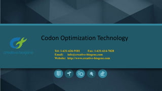 Codon Optimization Technology
Tel: 1-631-626-9181 Fax: 1-631-614-7828
Email: info@creative-biogene.com
Website: http://www.creative-biogene.com
 