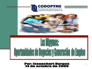 Las Mipymes:  Oportunidades de Negocios y Generación  de Empleo Por: Issaachart Burgos 14 de octubre de 2009 