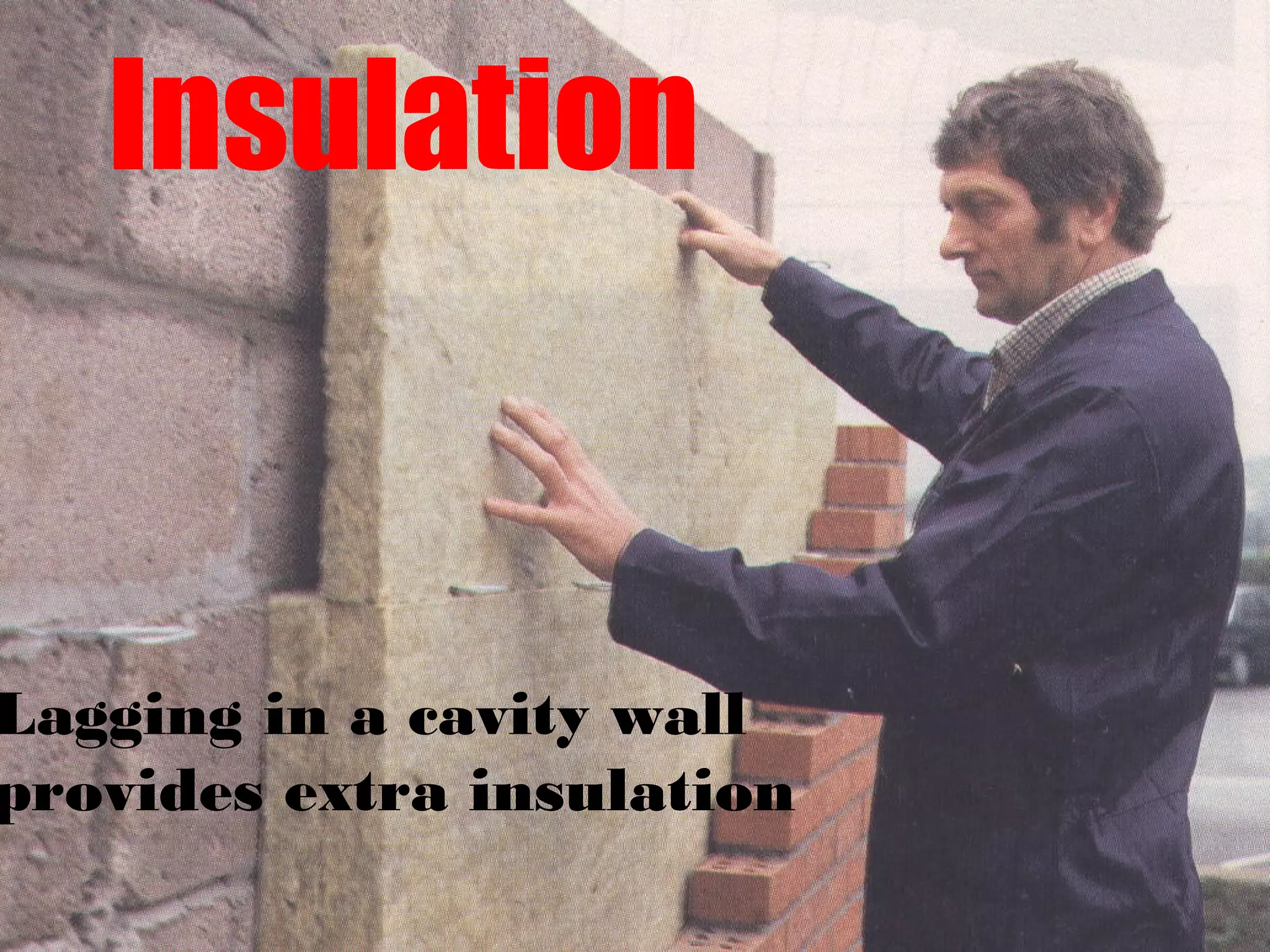 Insulation



Lagging in a cavity wall
provides extra insulation
 