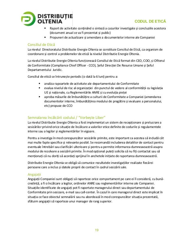 Codul De Etica Al Distributie Oltenia