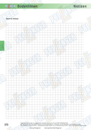 Bodenfräsen

Notizen

Raum für Notizen

370

Obige Ersatzteile werden von ausgesuchten Herstellern produziert und sind KEINE ORIGINALTEILE.
Alle Teile werden von PRILLINGER laufend auf ihre Qualität geprüft u. untersucht, mit dem Bestreben, beste Qualität zu bieten.
Die angeführten Originalnummern u. Systembezeichnungen dienen nur zur Identifizierung der Teile u. dürfen nicht weiterverwendet werden.
www.prillinger.at

mein.partner@prillinger.at

 