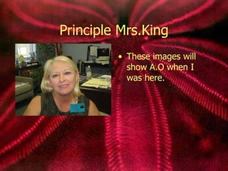 Principle Mrs.King These images will show A.O when I was here.