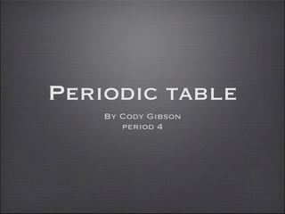 Periodic table
    By Cody Gibson
       period 4
 