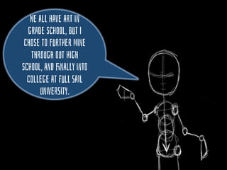 We alL have arT in
gRade sChoOl, but I
cHose to furTher mine
tHroUgH oUt higH
sChoOl, anD ﬁnalLy inTo
colLege at FulL SaIl
UniverSitY.
 