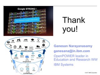 © 2017 IBM Corporation
13
Ganesan Narayanasamy
ganesana@in.ibm.com
OpenPOWER leader in
Education and Research WW
IBM Systems
Thank
you!
 