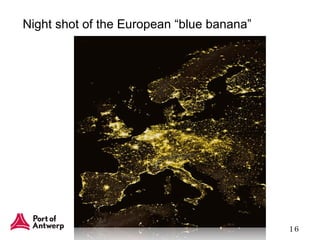 Night shot of the European “blue banana” 
