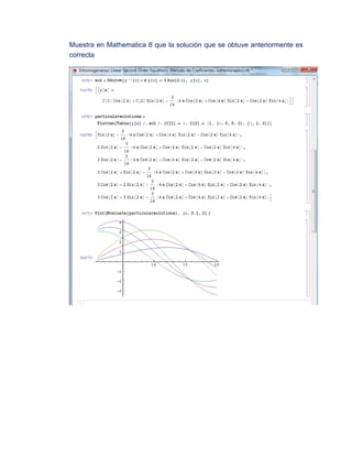Muestra en Mathematica 8 que la solución que se obtuve anteriormente es
correcta
 