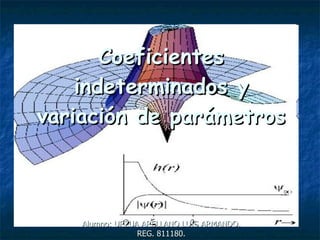 Coeficientes indeterminados y variación de parámetros Alumno: URZUA ARELLANO LUIS ARMANDO. REG. 811180. Fecha: 14/10/09. 