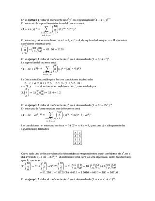 Coeficientes multinomiales y desarrollo de un polinomio elevado a la m .teorema multinomial y otros topicos complementarios