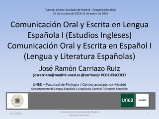 Comunicación Oral y Escrita en Lengua
Española I (Estudios Ingleses)
Comunicación Oral y Escrita en Español I
(Lengua y Li...