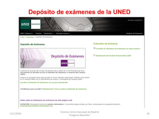 Depósito de exámenes de la UNED
11/1/2018
Tutorías Centro Asociado de Madrid
"Gregorio Marañón"
36
 