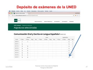 Depósito de exámenes de la UNED
12/1/2018
Tutorías Centro Asociado de Madrid
"Gregorio Marañón"
27
 