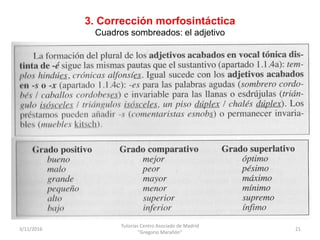3. Corrección morfosintáctica
Cuadros sombreados: el adjetivo
3/11/2016
Tutorías Centro Asociado de Madrid
"Gregorio Marañ...