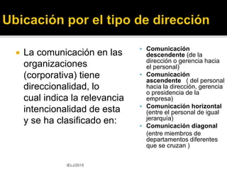  Importancia
 Agiliza los procesos
 Evidencia tareas y
actividades
 Facilita la comunicación
interna
 Permite:
▪ atribuir responsabilidad
▪ notificar cambios
▪ recabar cooperación
 Características
 Comunicación interna de
tipo informal
 Cuenta con diversos
estilos:
▪ estilo tradicional
▪ estilo moderno
 Se dirige a uno o más
receptores
 Su formato y su uso varían
según el marco geográfico
 Trata sobre diversos
asuntos administrativos
IELJ/2015
 