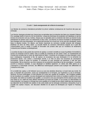 Cours d’Ouverture Economie Politique Internationale –Année universitaire 2010-2011
Institut d’Etudes Politiques de Lyon- Cours de Daniel Dufourt
 