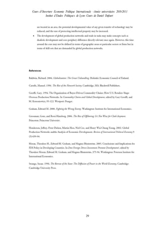 Cours d’Ouverture Economie Politique Internationale –Année universitaire 2010-2011
Institut d’Etudes Politiques de Lyon- Cours de Daniel Dufourt
29
 