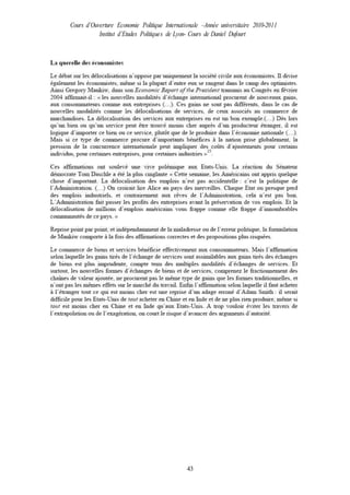 Cours d’Ouverture Economie Politique Internationale –Année universitaire 2010-2011
Institut d’Etudes Politiques de Lyon- Cours de Daniel Dufourt
43
 