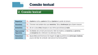 2. Coesão lexical
Coesão textual
 