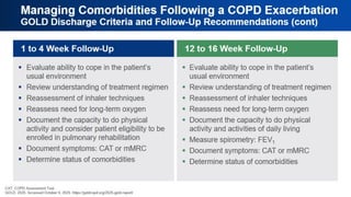 Managing Comorbidities Following a COPD
Exacerbation
GOLD Discharge Criteria and Follow-Up Recommendations (cont)
 