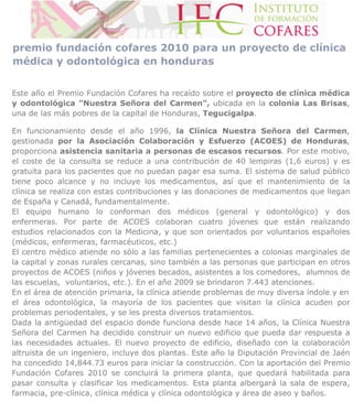 COFARES - Premio de la Fundación para la clínica médica y odontológica de ACOES