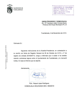 Respuesta a la solicitud de información sobre la relación de COFELY y el Ayuntamiento de Fuenlabrada
