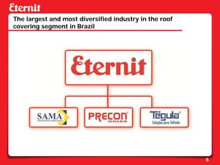 The largest and most diversified industry in the roof
covering segment in Brazil




                                                        5
 