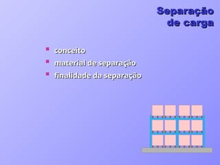  conceito
conceito
 material de separação
material de separação
 finalidade da separação
finalidade da separação
Separação
Separação
de carga
de carga
 