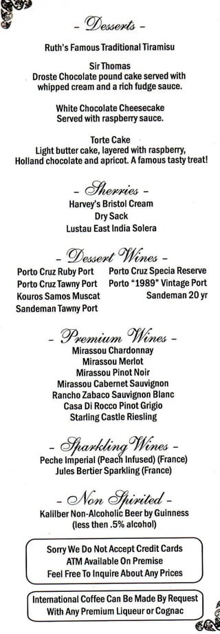 Coffee and drinks menu