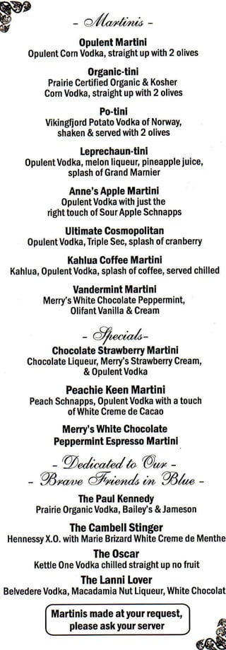 Coffee and drinks menu