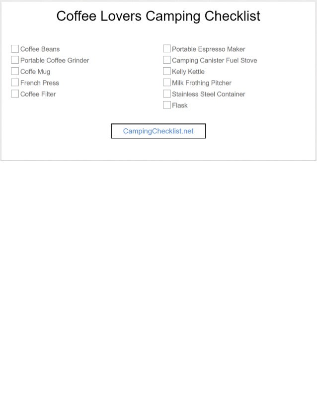 coffee lovers camping checklist camping checklist