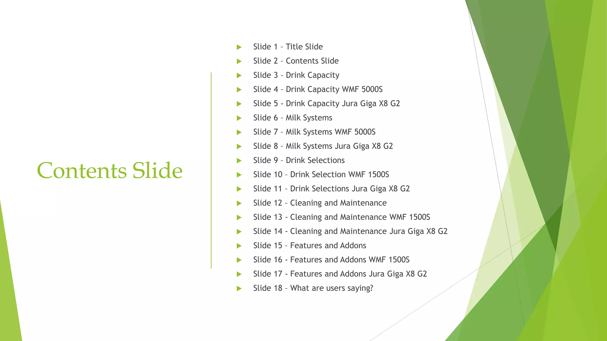 Coffee Machine Comparison WMF 5000s Vs Jura Giga X8 G2 PPT
